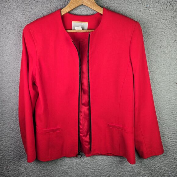 Vintage Jacqueline Ferrar Blazer Jacket Womens 8 Red Full Zipper Lined - Picture 4 of 10